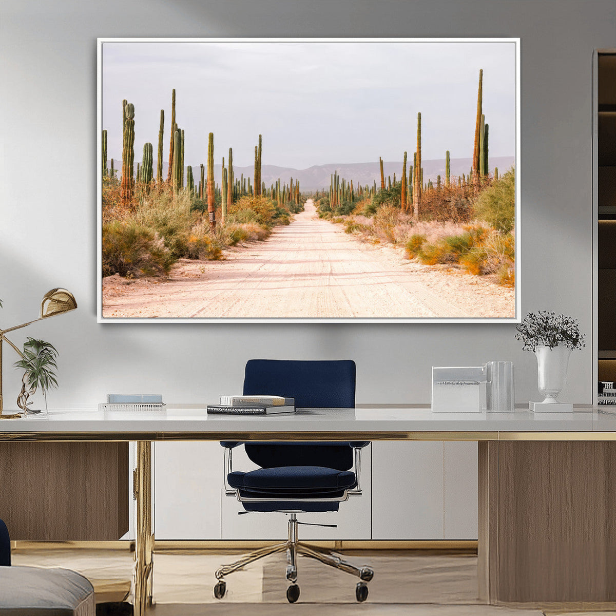 Desert Cactus Wall Art Canvas Print, Framed Southwestern Art, Bohemian Western Decor