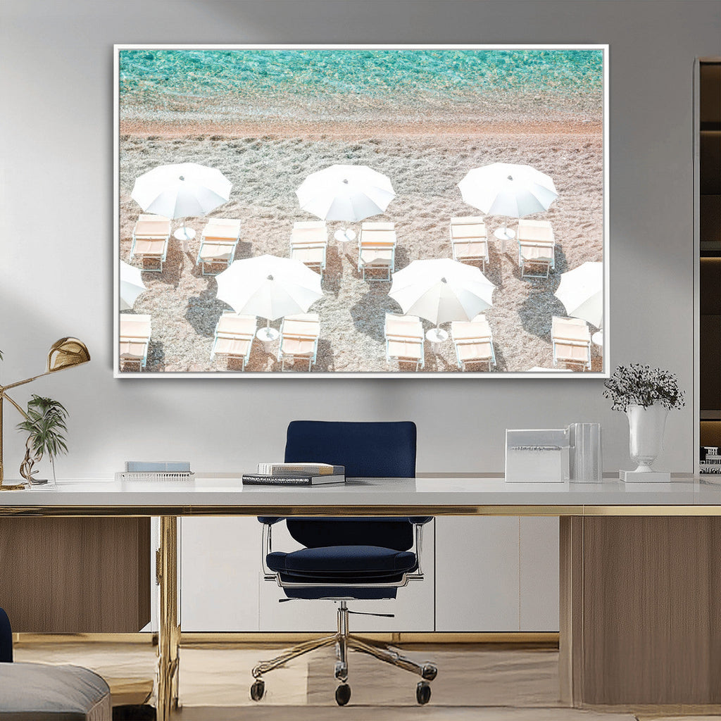 Calm Beach Wall Art | Framed Turquoise Water Canvas Artwork