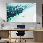 Minimal Beach Wall Art Canvas Print, Framed Ocean Swimming Art, Clear Ocean Decor