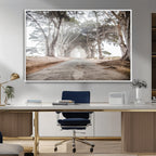 Cypress Tunnel Wall Art | Framed Misty Road Canvas Artwork