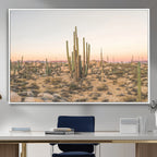 Desert Cactus Wall Art Canvas Print, Framed Baja Desert Art, Pastel Southwestern Decor