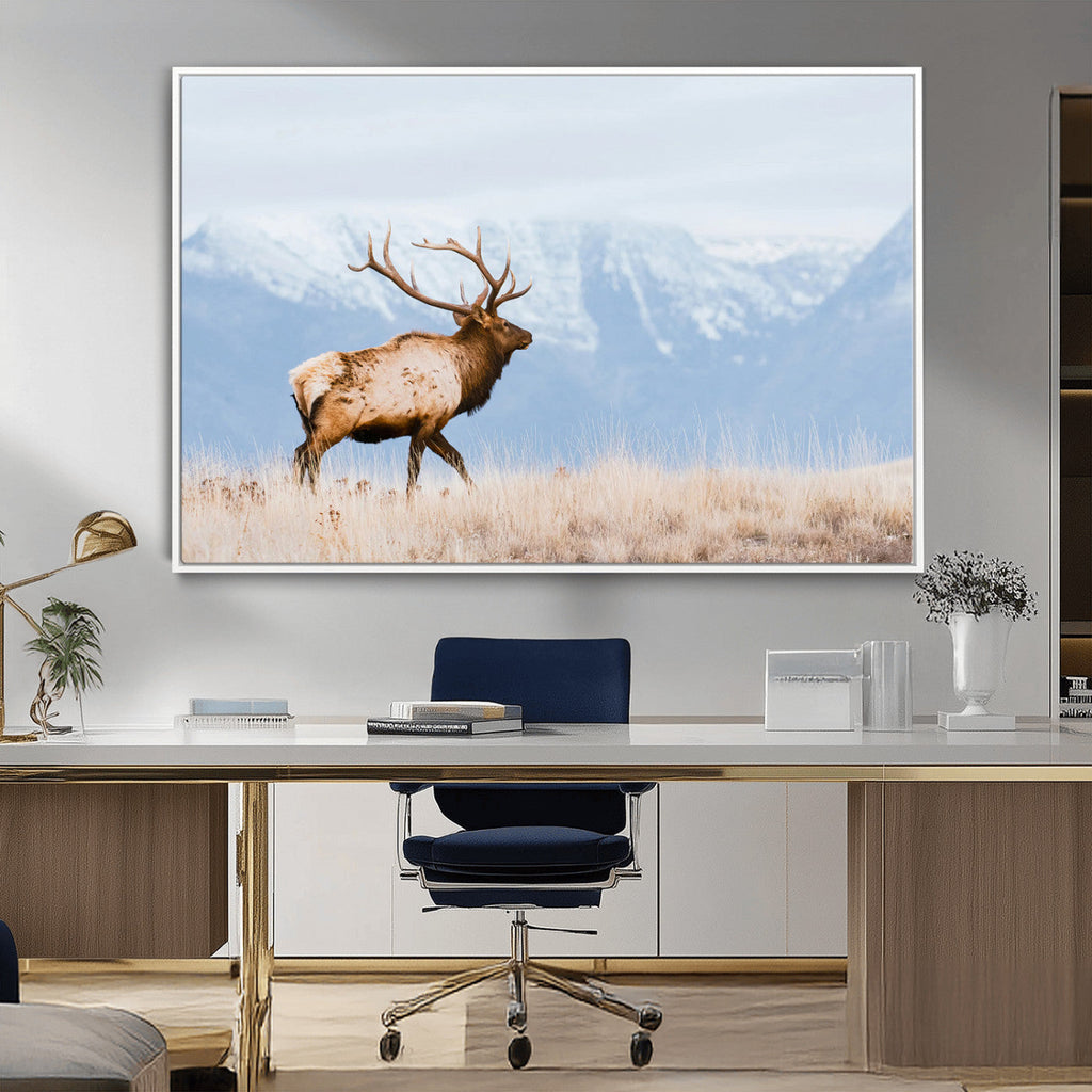 Elk Photography Wall Art Canvas Print, Framed Mountain Wildlife Art, Rustic Lodge Decor