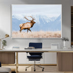 Elk Photography Wall Art Canvas Print, Framed Mountain Wildlife Art, Rustic Lodge Decor