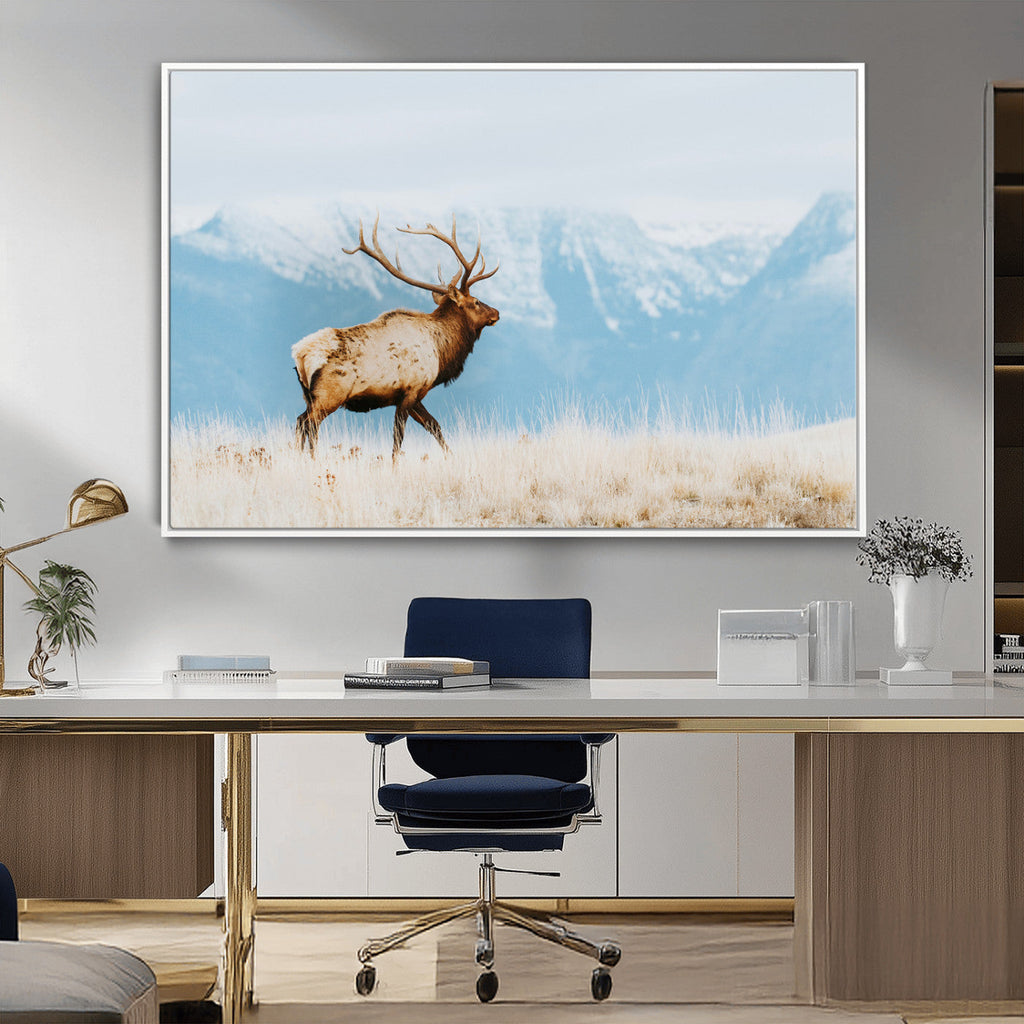 Mountain Elk Wall Art Canvas Print, Framed Rustic Wildlife Art, Lodge Style Decor