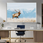 Mountain Elk Wall Art Canvas Print, Framed Rustic Wildlife Art, Lodge Style Decor