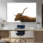 Longhorn Cow Wall Art Canvas Print, Framed Rustic Texas Bull Animal Decor