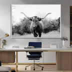 Longhorn Photography Wall Art Canvas Print, Framed Western Cow Texas Ranch Decor