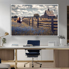 Texas Longhorn Canvas Wall Art Print, Framed Rustic Barn Farmhouse Decor