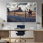 Texas Longhorn Wall Art Canvas Print, Framed Rustic Barn Art, Farmhouse Cow Decor