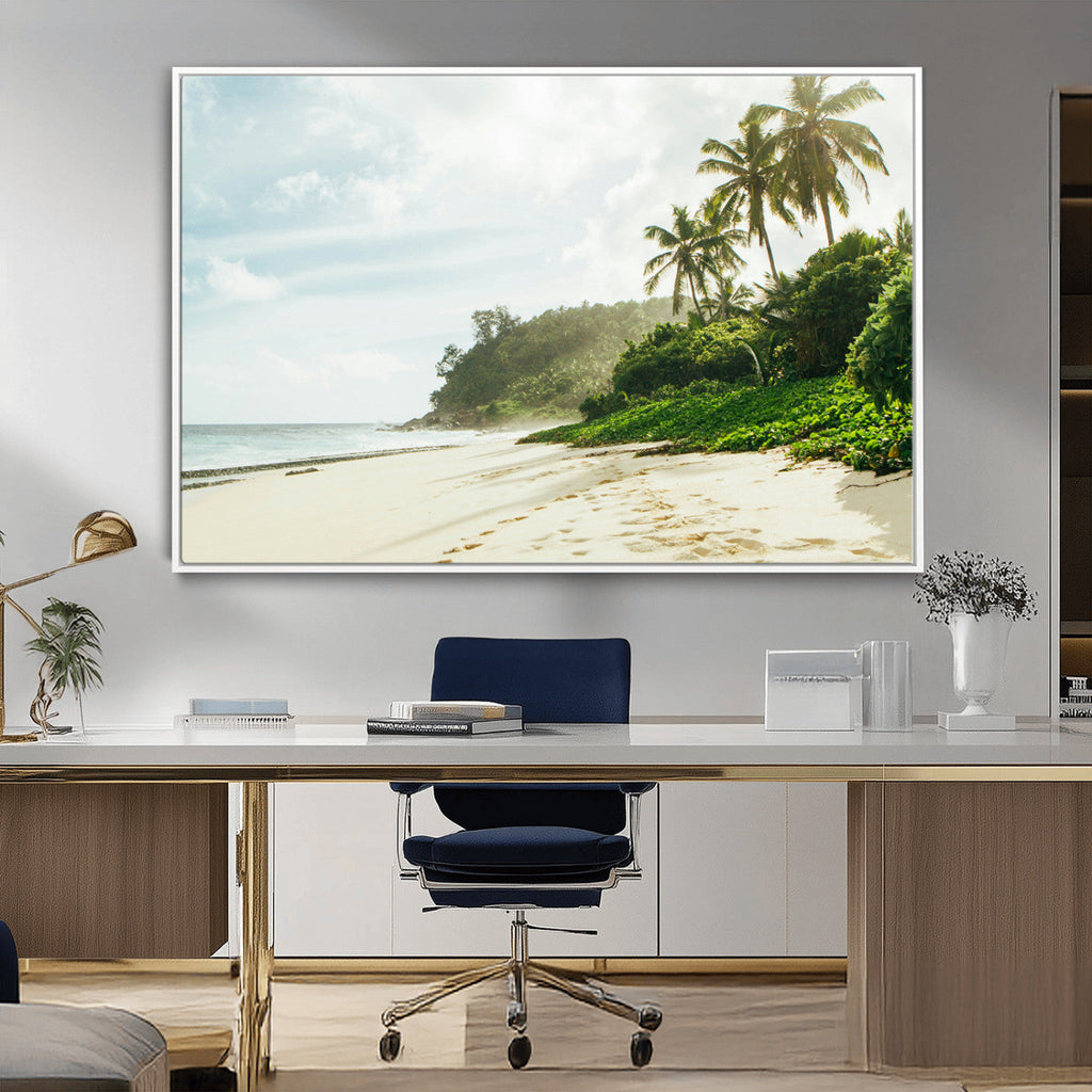 Relaxing Beach Wall Art Canvas Print, Framed Ocean View Coastal Serenity