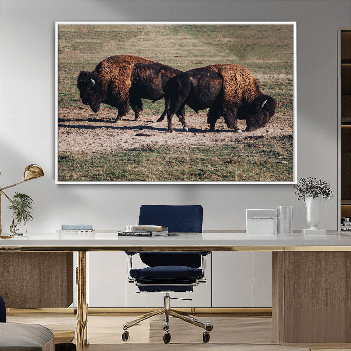 Bison Wall Art Canvas Print, Framed Western Wildlife Modern Ranch