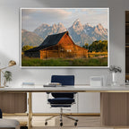 Rustic Barn Wall Art Canvas Print, Framed Western Landscape Art, Farmhouse Style Decor