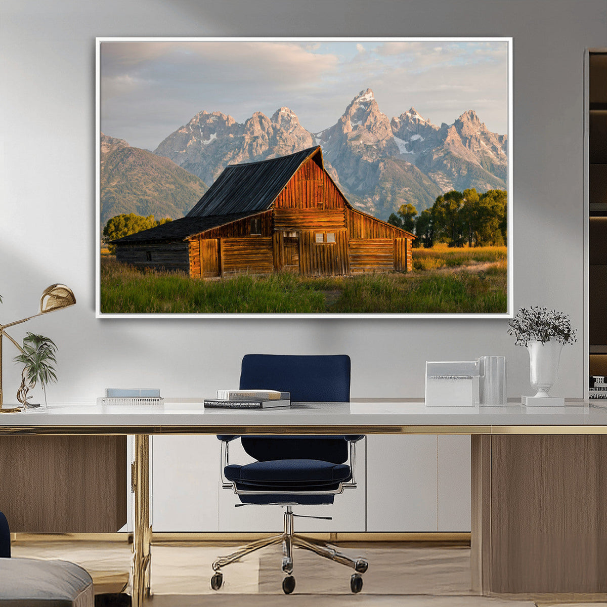 Rustic Barn Wall Art Canvas Print, Framed Western Landscape Art, Farmhouse Style Decor