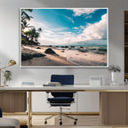 Tropical Beach Wall Art Canvas Print, Framed Ocean Waves Relaxing Seascape