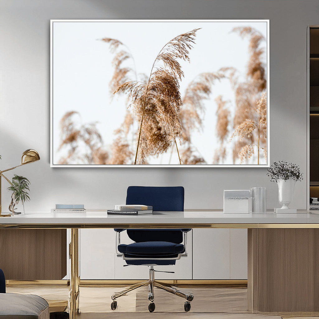 Pampas Grass Wall Art Canvas Print, Framed Neutral Tones Minimalist Boho