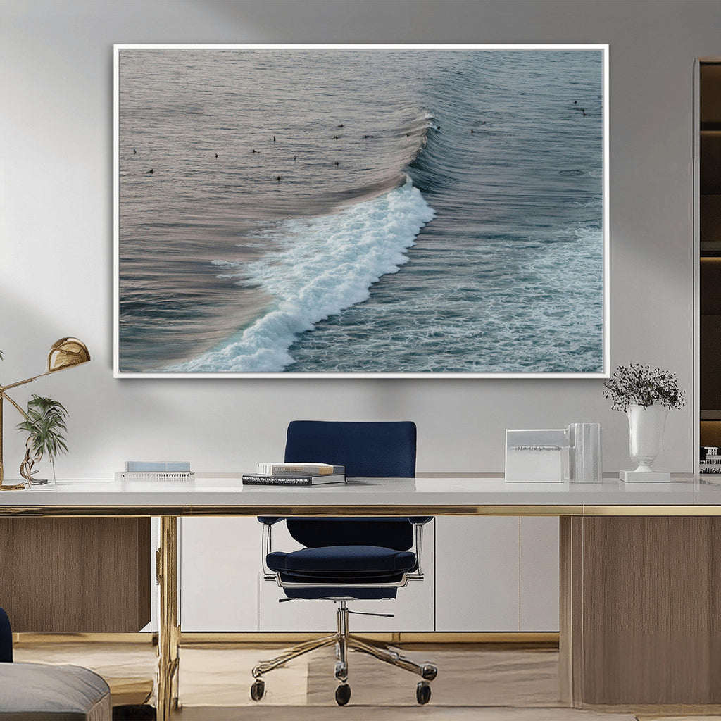 Ocean Waves Wall Art Canvas Print, Framed Coastal Serenity Surf Scene