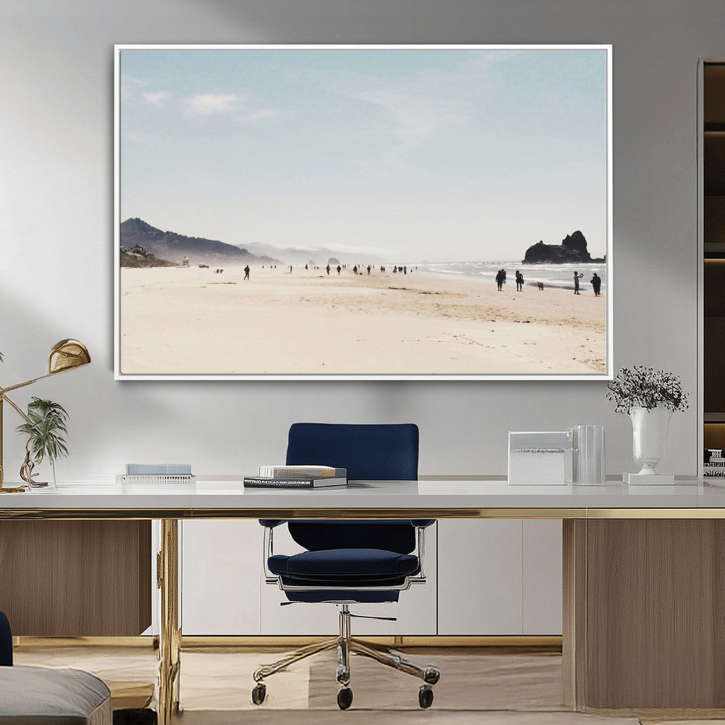 Minimalist Beach Wall Art Canvas Print, Framed Coastal Serenity Soft Sand