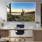 Saguaro Cactus Wall Art Canvas Print, Framed Desert Sunset Southwestern