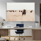 Bison Herd Wall Art Canvas Print, Framed Western Prairie Serenity
