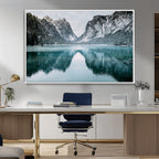 Mountain Lake Wall Art Canvas Print, Framed Toblacher See Winter Wonderland