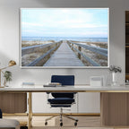 Beach Boardwalk Wall Art Canvas Print, Framed Coastal Serenity Ocean View