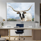 Texas Longhorn Wall Art Canvas Print, Framed Western Rustic Farmhouse