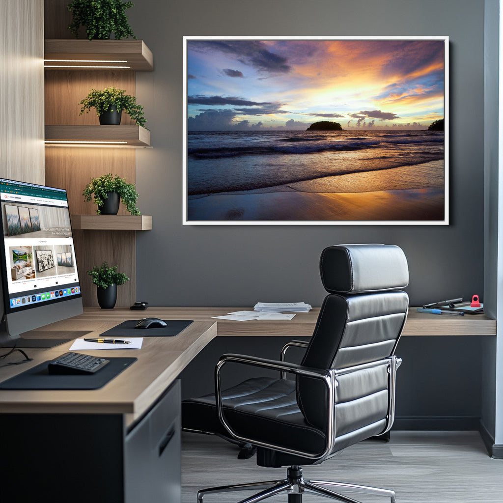Beach Sunset Wall Art Canvas Print, Tropical Ocean Waves