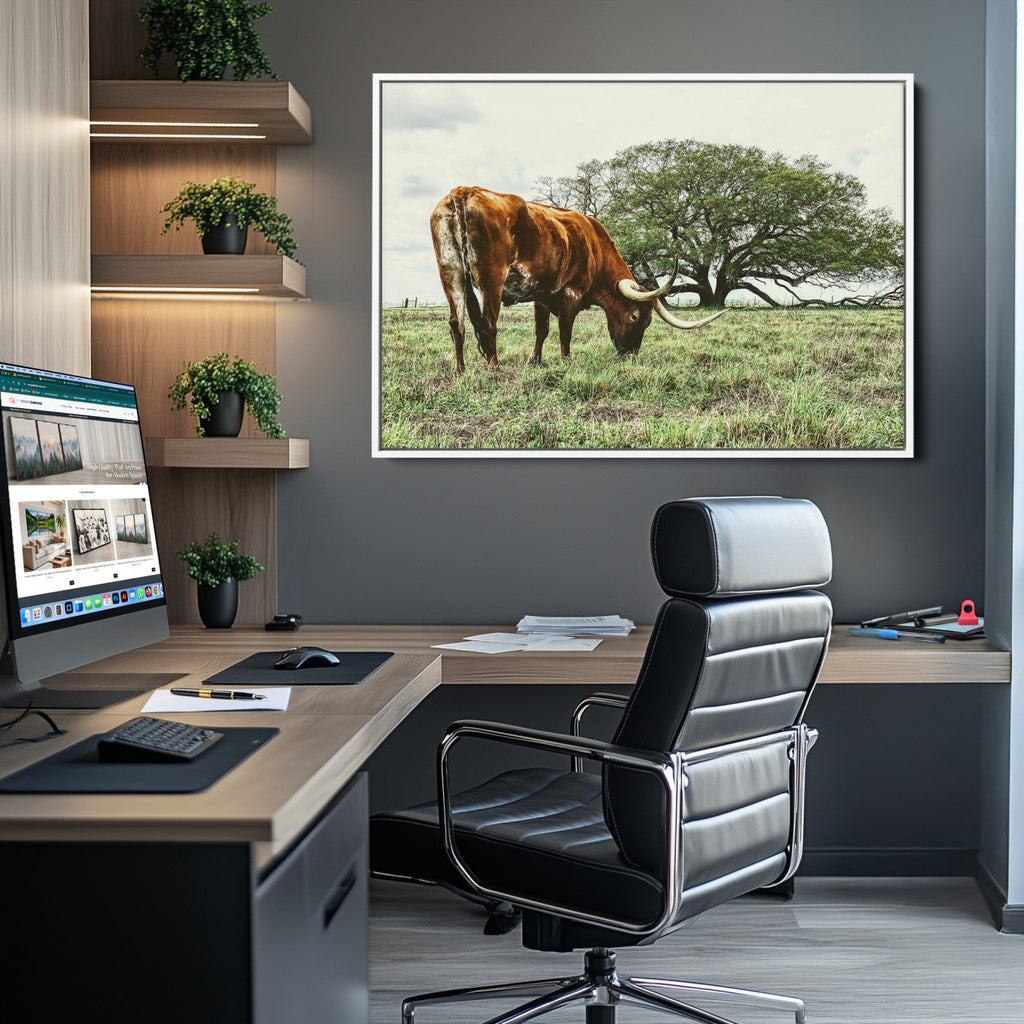 Texas Longhorn Wall Art Canvas Print, Rustic Western Ranch