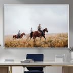 Western Cowboys Wall Art Canvas Print, Framed Horseback Riders on a Rustic Prairie