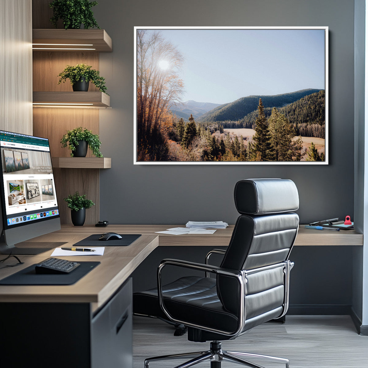 Rustic Landscape Wall Art Canvas Print, Serene Valley Scene