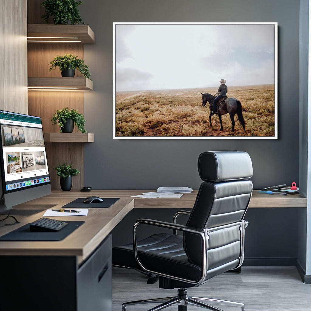 Cowboy Wall Art Canvas Print, Framed Western Rustic Ranch Scene