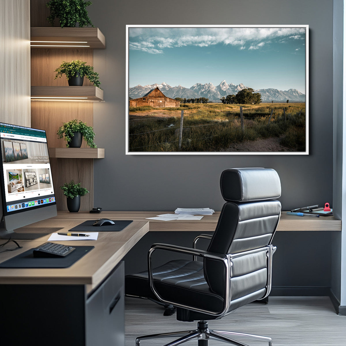 Rustic Farmhouse Wall Art Canvas Print, Teton Range Mormon Row Barn
