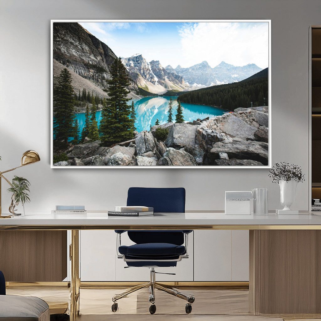 Canadian Rockies Wall Art Canvas Print, Framed Mountain Landscape with Turquoise Water