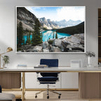 Canadian Rockies Wall Art Canvas Print, Framed Mountain Landscape with Turquoise Water
