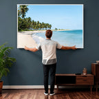 Palm Tree Coast Wall Art Canvas Print, Framed Island Getaway with Crystal Blue Water