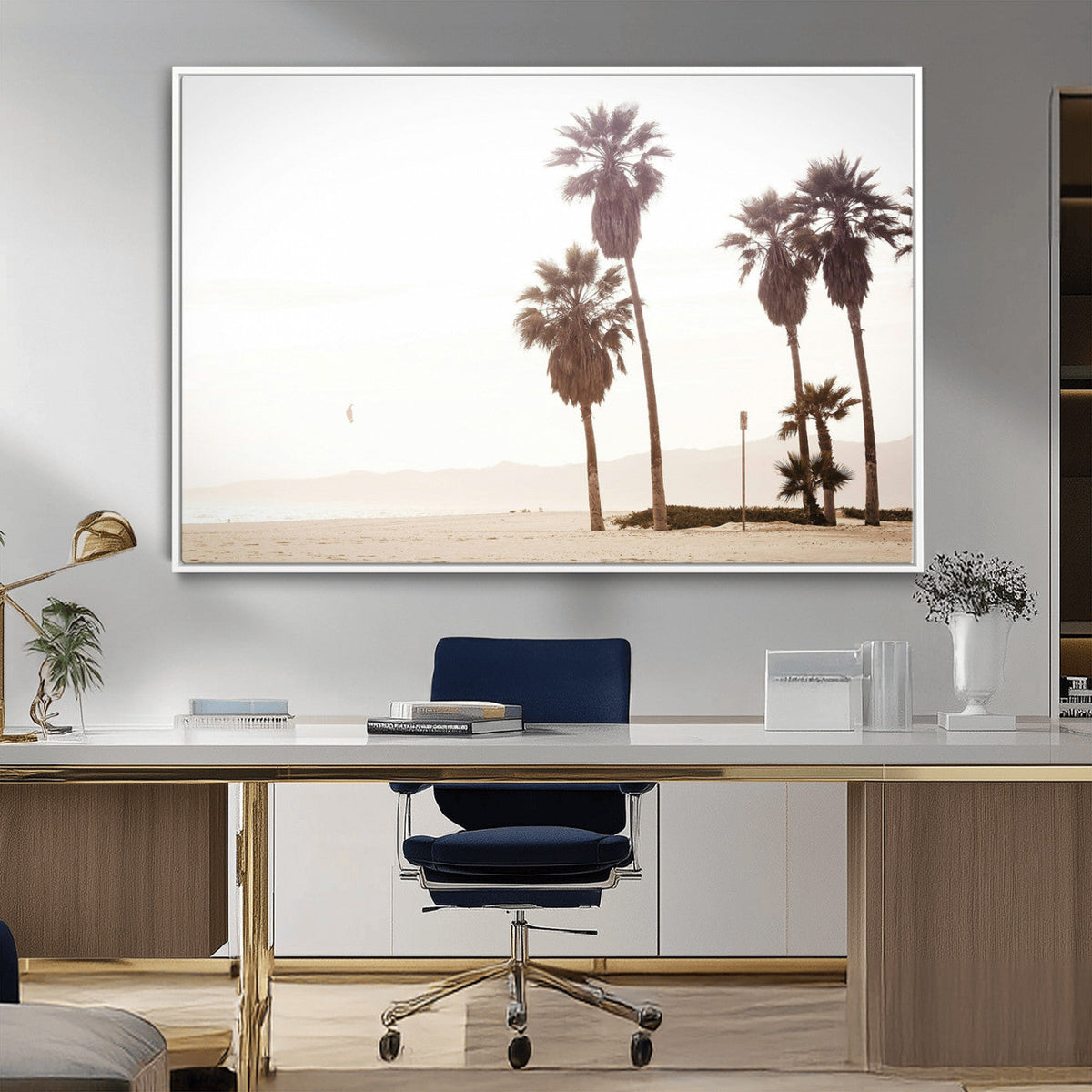 Coastal Light Wall Art Canvas Print, Framed Relaxing Shoreline Art, Minimalist Ocean Tropical Decor