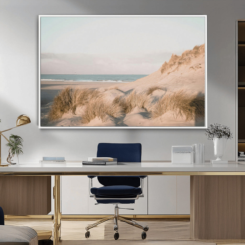 Beach Landscape Wall Art Canvas Print, Framed Sand Dune Photography, Minimalist Seascape Coastal Decor