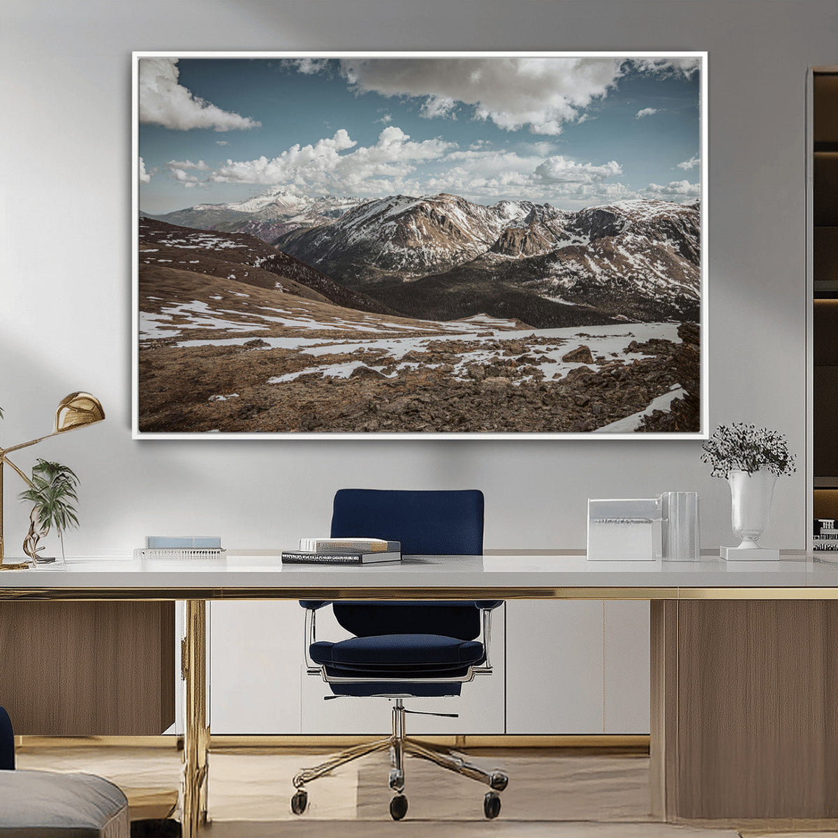 Mountain Landscape Wall Art Canvas Print, Framed Snowy Peaks Art, Rugged Highlands Rustic Adventure Decor