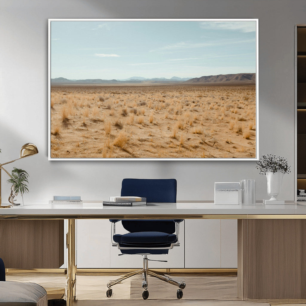 Desert Plains Wall Art Canvas Print, Golden Light Over Dry Grass and Open Horizon