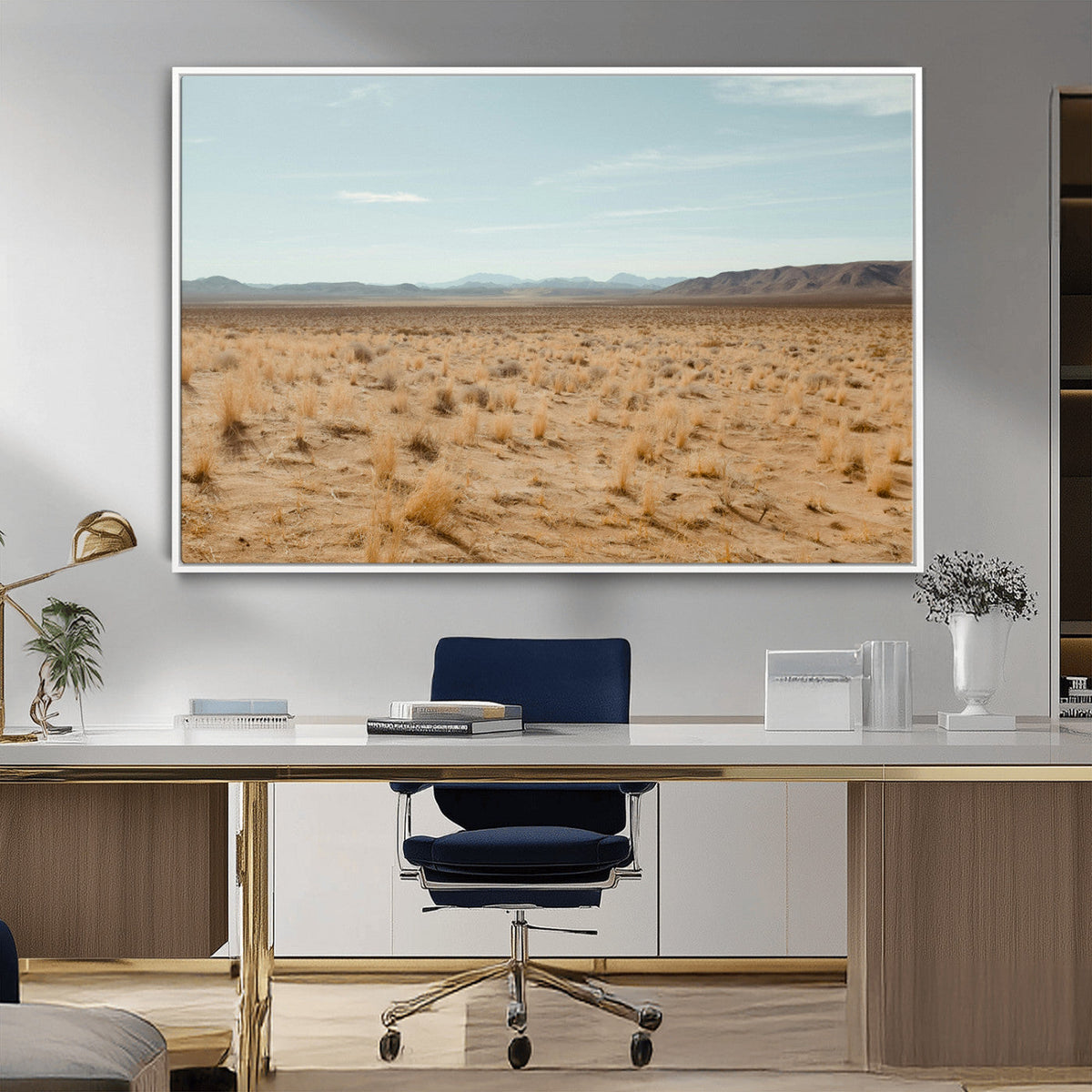Desert Plains Wall Art Canvas Print, Golden Light Over Dry Grass and Open Horizon