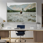 Wild Bison Wall Art Canvas Print, Majestic Mountain Pines and Misty Wilderness