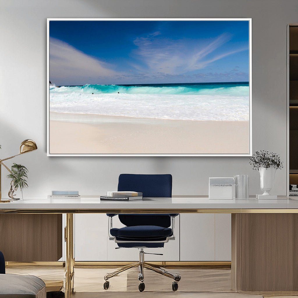 Ocean Breeze Wall Art Canvas Print, Aqua Waves and Coastal Horizon Under a Blue Sky