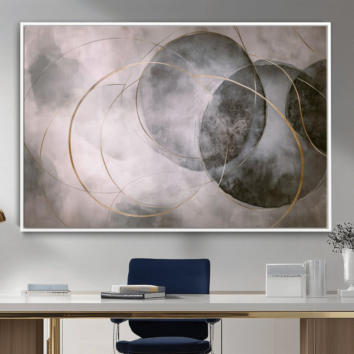 Abstract Grey Gold Wall Art | Modern Geometric Canvas
