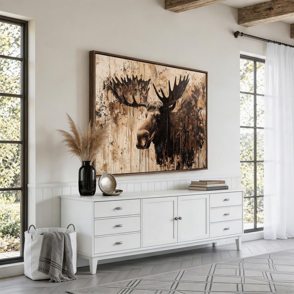 Moose Canvas Wall Art, Rustic Wildlife Painting Print