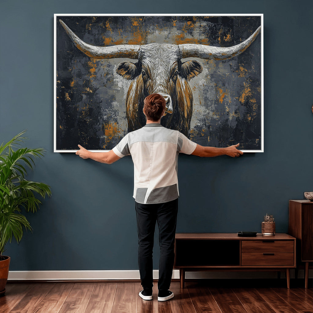 Rustic Bull Wall Art Canvas Print, Longhorn Wall Decor