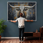 Rustic Bull Wall Art Canvas Print, Longhorn Wall Decor