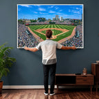 Wrigley Field Baseball Stadium Canvas Wall Art, Packed Crowd and Chicago Skyline