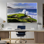 Ocean Waves Crashing Wall Art Canvas Print, Dramatic Rocky Coastline Near a Golf Course