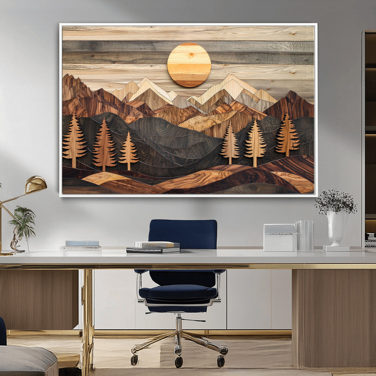 Wooden Mountain Layers Art | Rustic Pine Tree Landscape