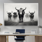 Texas Longhorn Wall Art Canvas Print, Framed Speckled Cow